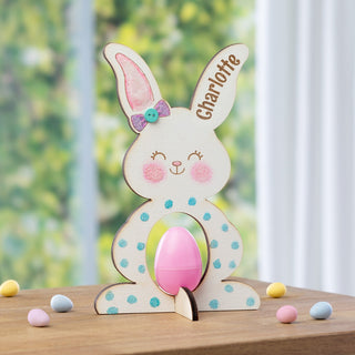 DIY Girl Bunny Personalized White Wood Egg Holder