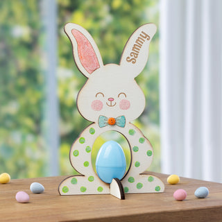 Boy Bunny DIY Personalized White Wood Egg Holder 