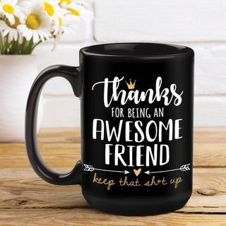 Thanks for Being an Awesome Friend Personalized Black Coffee Mug - 15 oz.