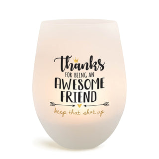 Thanks Awesome Friend Frosted Wine Glass Votive Holder