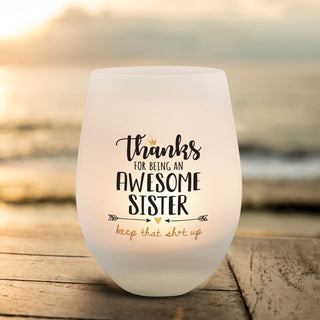 Thanks Awesome Sister Frosted Wine Glass Votive Holder
