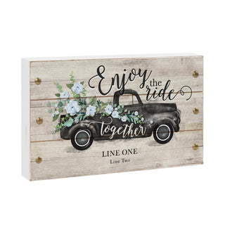 Enjoy The Ride Personalized White Wood Block Sign