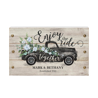 Enjoy The Ride Personalized White Wood Block Sign
