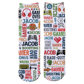 Gamer Words and Icon Personalized Adult Crew Socks