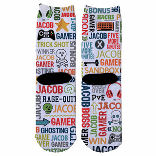 Gamer Words and Icon Personalized Adult Crew Socks