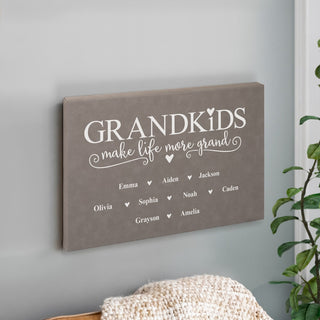 Grandkids Make Life More Grand Personalized 12x18 Gray Leatherette Canvas