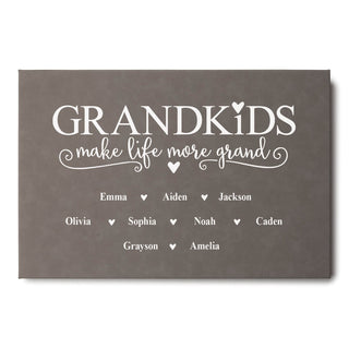 Grandkids Make Life More Grand Personalized 12x18 Gray Leatherette Canvas