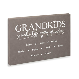 Grandkids Make Life More Grand Personalized 12x18 Gray Leatherette Canvas