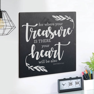 For Where Your Treasure Is Black Wood Plaque