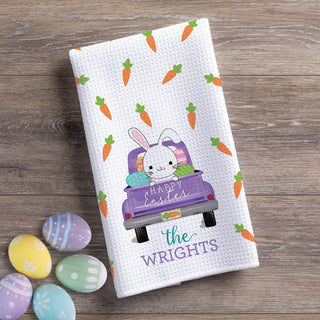 Happy Easter Bunny Truck Personalized Waffle Tea Towel