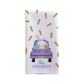 Happy Easter Bunny Truck Personalized Waffle Tea Towel