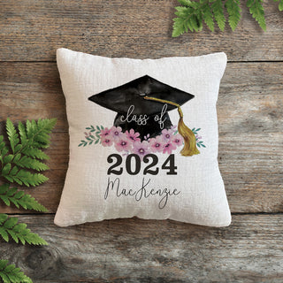 Floral "Class of" Personalized Graduation 8x8 Gift Pillow