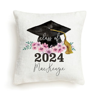 Floral "Class of" Personalized Graduation 8x8 Gift Pillow
