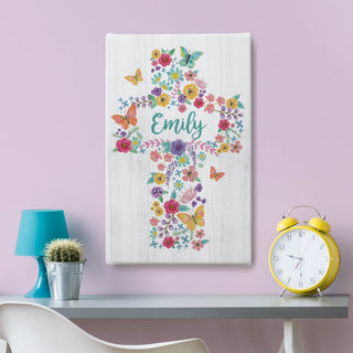 Butterfly And Flower Cross Personalized 10x16 Canvas