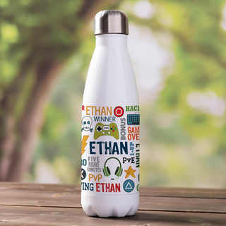 Gamer Words And Icon  Personalized Stainless Steel Water Bottle