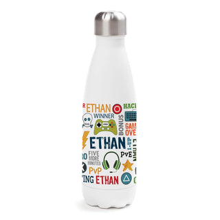 Gamer Words And Icon  Personalized Stainless Steel Water Bottle
