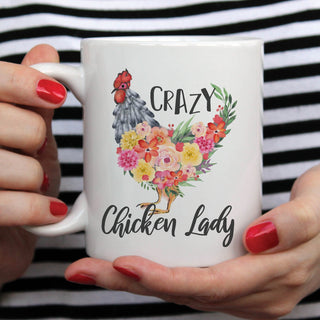 Crazy Chicken Lady Floral Personalized White Coffee Mug - 11 oz.