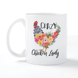 Crazy Chicken Lady Floral Personalized White Coffee Mug - 11 oz.