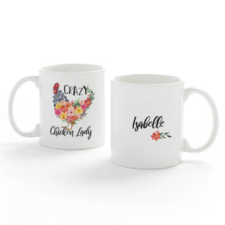 Crazy Chicken Lady Floral Personalized White Coffee Mug - 11 oz.
