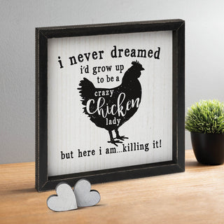 Crazy Chicken Lady Black Framed Wood Art