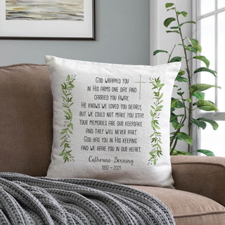 God Wrapped You in His Arms Personalized Memorial 17" Throw Pillow