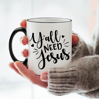 Y'all Need Jesus Personalized Black Handle Coffee Mug - 11 oz.