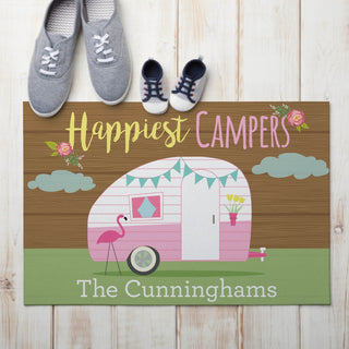 Floral Happiest Camper Personalized Thin Doormat