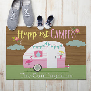 Floral Happiest Camper Personalized Doormat - 18x27 Inch, 1/8" Thin