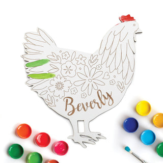 DIY Floral Chicken Personalized White Wood Plaque