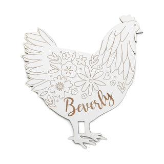 DIY Floral Chicken Personalized White Wood Plaque