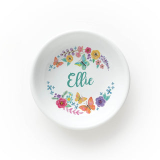Flowers And Butterflies Personalized Round Trinket Dish
