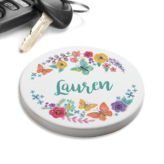 Flowers And Butterflies Personalized Car Coaster Set