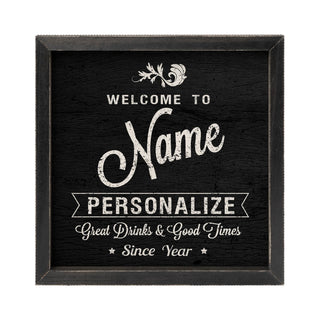 Home Bar Personalized Black Framed Wood Art