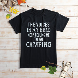Voices In My Head  Say Go Camping Adult Black T-Shirt