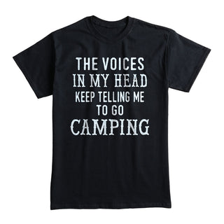 Voices In My Head  Say Go Camping Adult Black T-Shirt