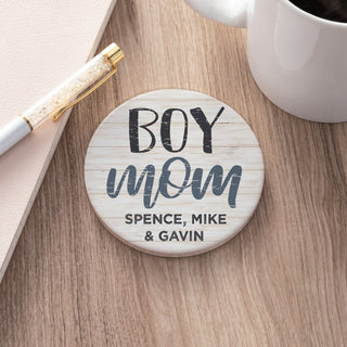 Boy Mom Personalized Round Desk Coaster