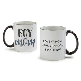 Boy Mom White Coffee Mug with Black Rim and Handle-11oz