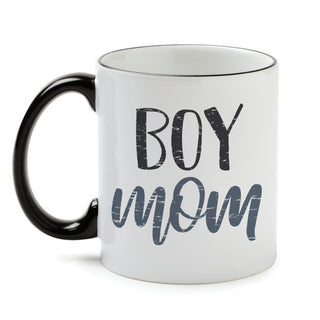 Boy Mom White Coffee Mug with Black Rim and Handle-11oz