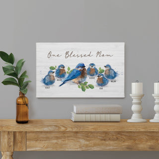 One Blessed Mom Bluebird Personalized 10x16 Canvas