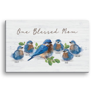 One Blessed Mom Bluebird Personalized 10x16 Canvas