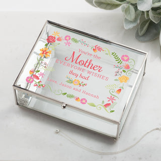 Floral Mother Personalized Rectangular Hinged Glass Box