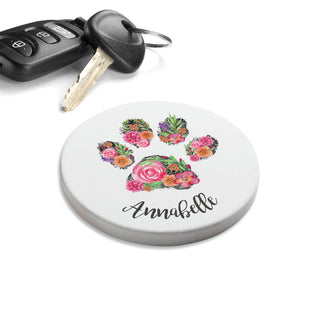 Floral Paw Print Personalized Car Coaster Set