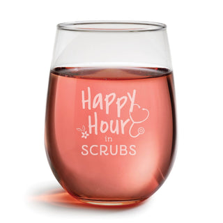 Happy Hour in Scrubs Stemless Wine Glass