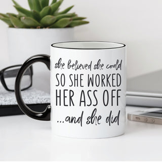 She Believed She Could White Coffee Mug with Black Rim and Handle-11oz