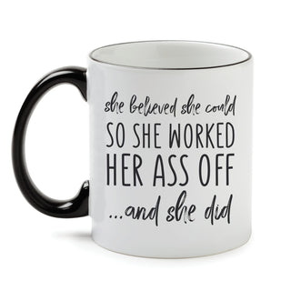 She Believed She Could White Coffee Mug with Black Rim and Handle-11oz