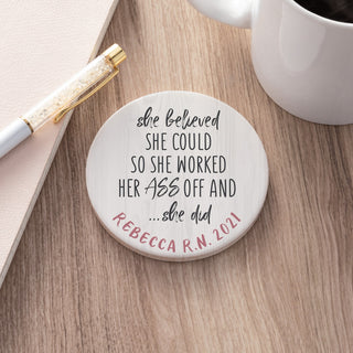 She Believed She Could Personalized Round Desk Coaster