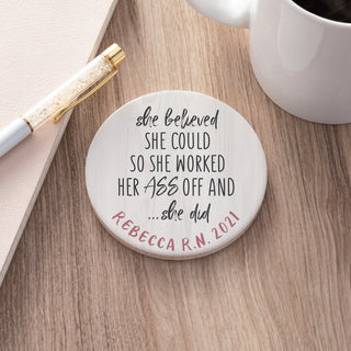 She Believed She Could Personalized Round Desk Coaster 