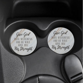 Give God Your Weakness Car Coaster Set
