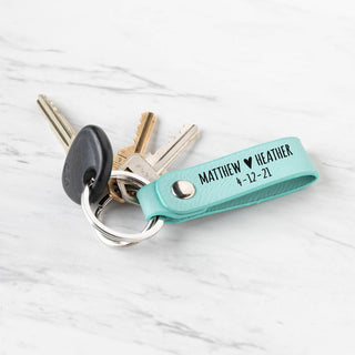 Names And Heart Aqua Leatherette Key Ring