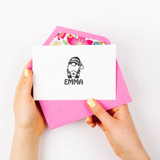 Gnome With Flower Personalized Square Name Stamp